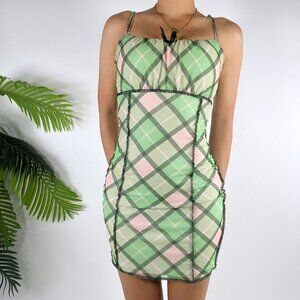 Rue21 XS Green & Pink Plaid Mini Dress Fairycore Coquette Summer Sundress